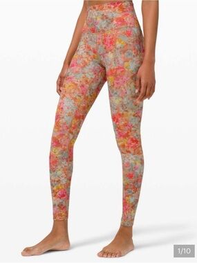 lululemon athletica Pink and Coral Floral Print Leggings